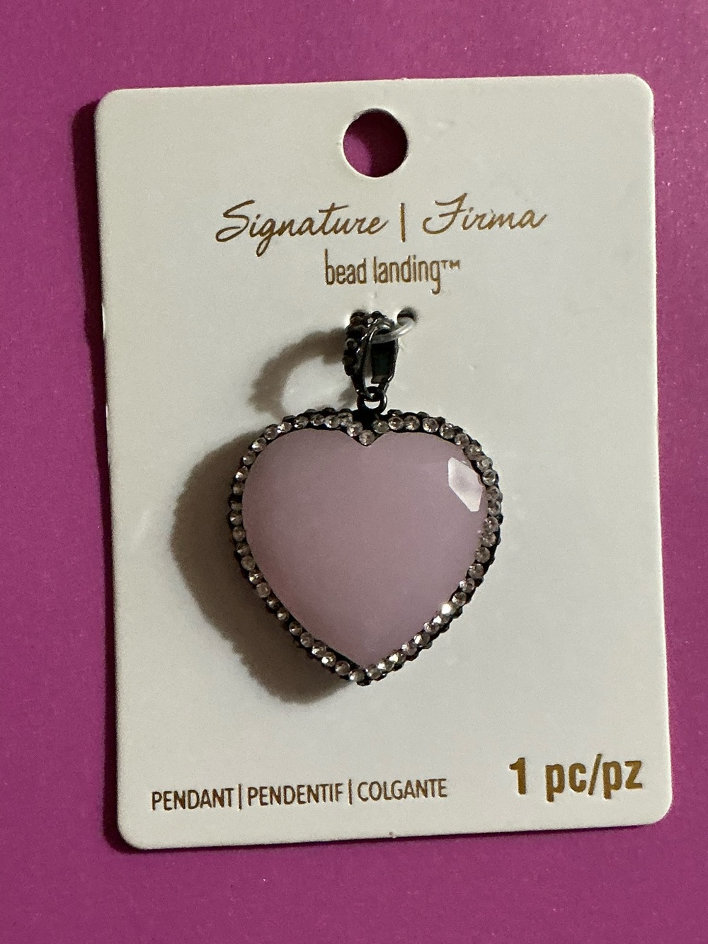Signature Firma Pink Heart Pendant with Crystal Trim Edges
